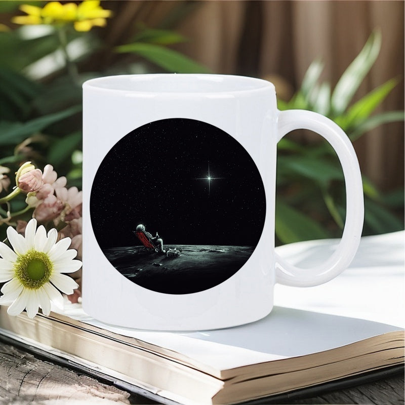 Tailorly White Ceramic 11 oz Mug - Silently Sitting On A Dark Moon Surface Watching Far Shining Star Astronaut