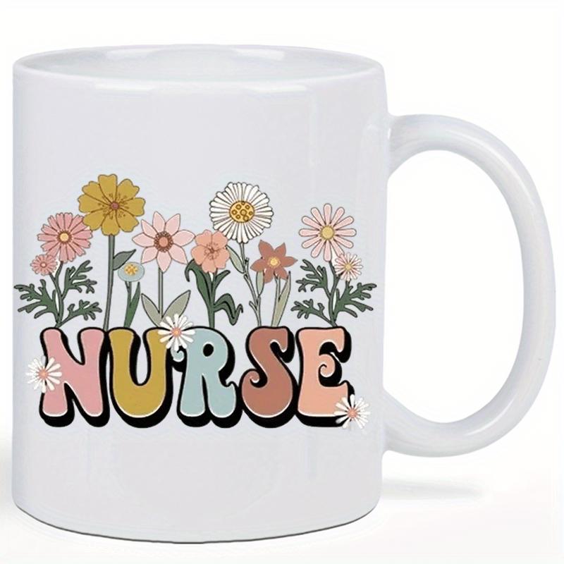 Tailorly White Ceramic 11 oz Mug - Nurse Retro Groovy Vibrant Blossoms Blooming In Colorful Spring Garden Wildflower