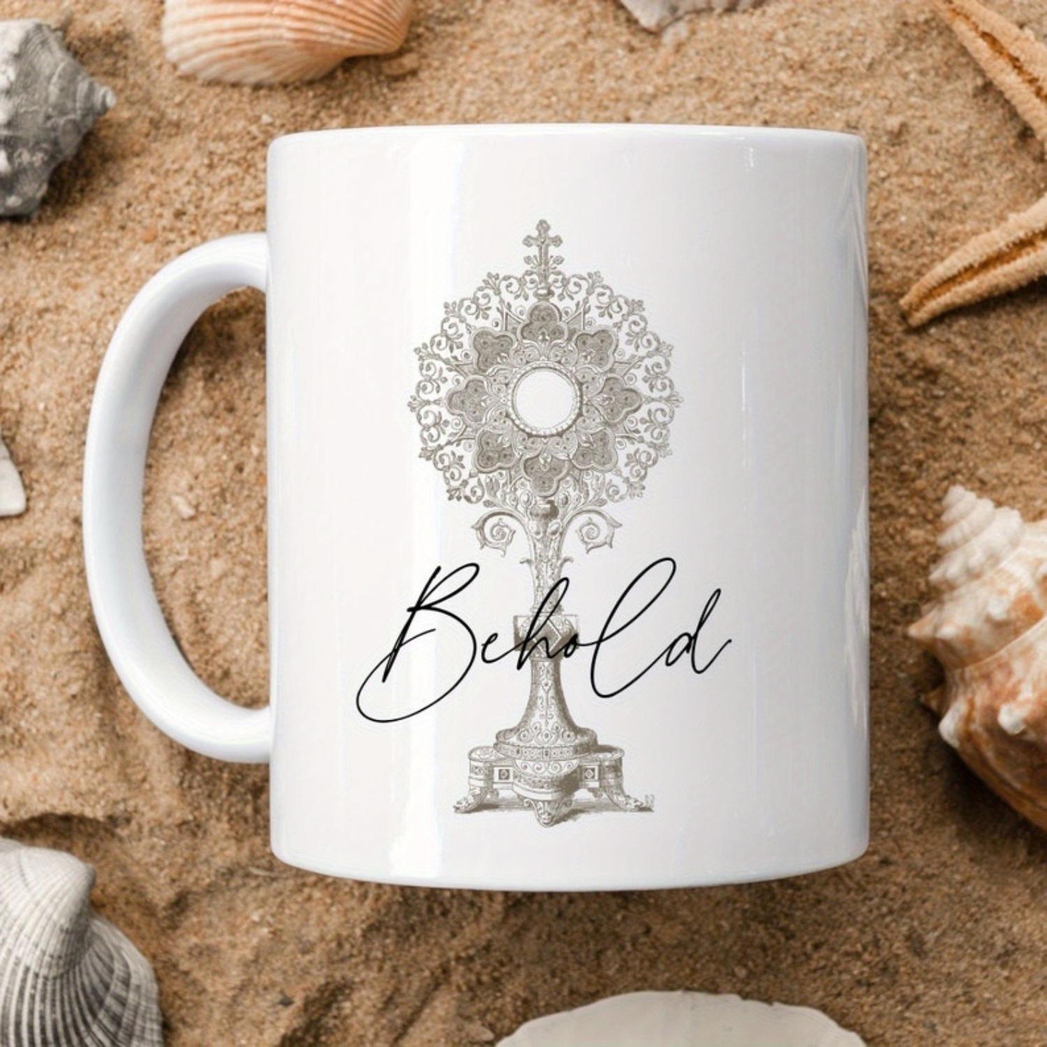 Tailorly White Ceramic 11 oz Mug - Behold Elegant Religious Vessel Displaying Holy Symbols And Intricate Details Monstrance