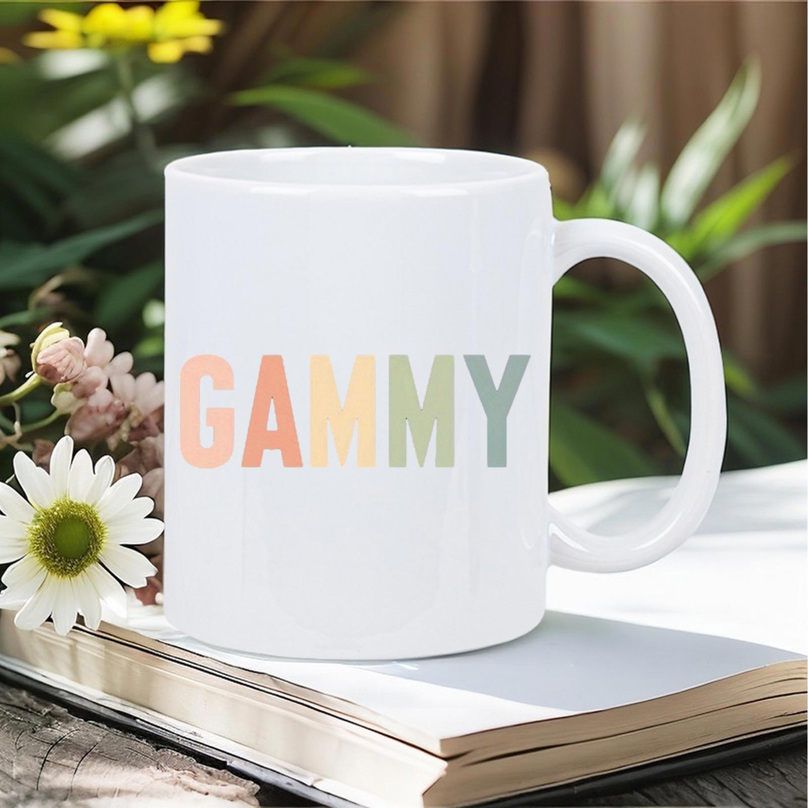 Tailorly White Ceramic 11 oz Mug - Gammy White Ceramic Material Featuring Colorful Vintage Pastel Block Letters Mug