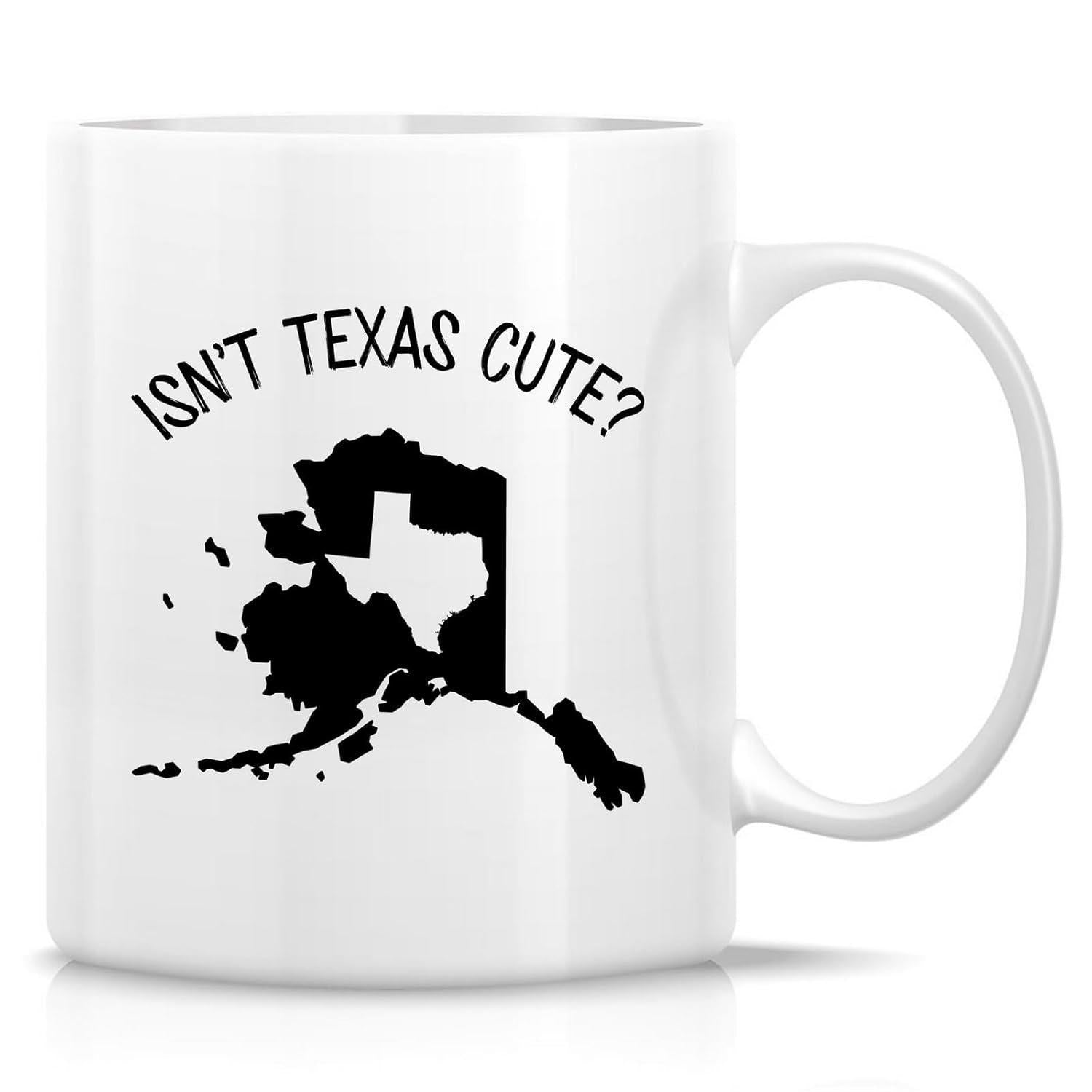 Tailorly White Ceramic 11 oz Mug - Isnt Texas Cute Solid Black Alaska Silhouette Featuring White Inset Texas State Map