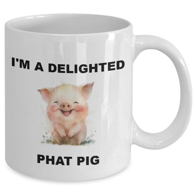 Tailorly White Ceramic 11 oz Mug - Im A Delighted Phat Pig Adorable Smiling Pink Watercolor Baby Pig Sitting Among Green Grass Pig