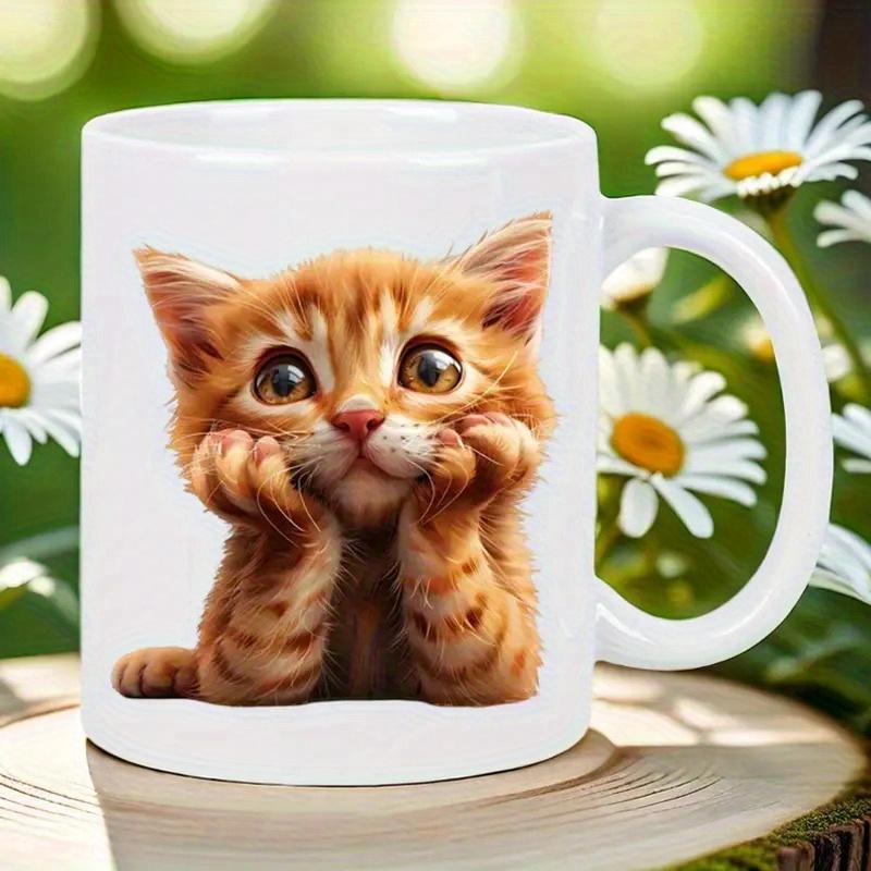 Tailorly White Ceramic 11 oz Mug - Adorable Orange Tabby Kitten Resting Chin On Paws Looking Up Kitten