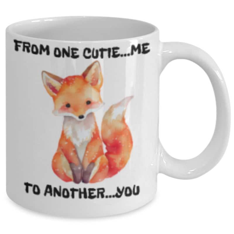 Tailorly White Ceramic 11 oz Mug - From One Cutie Me To Another You Adorable Watercolor Fox Sitting Calmly With A Soft Orange Bushy Tail Fox