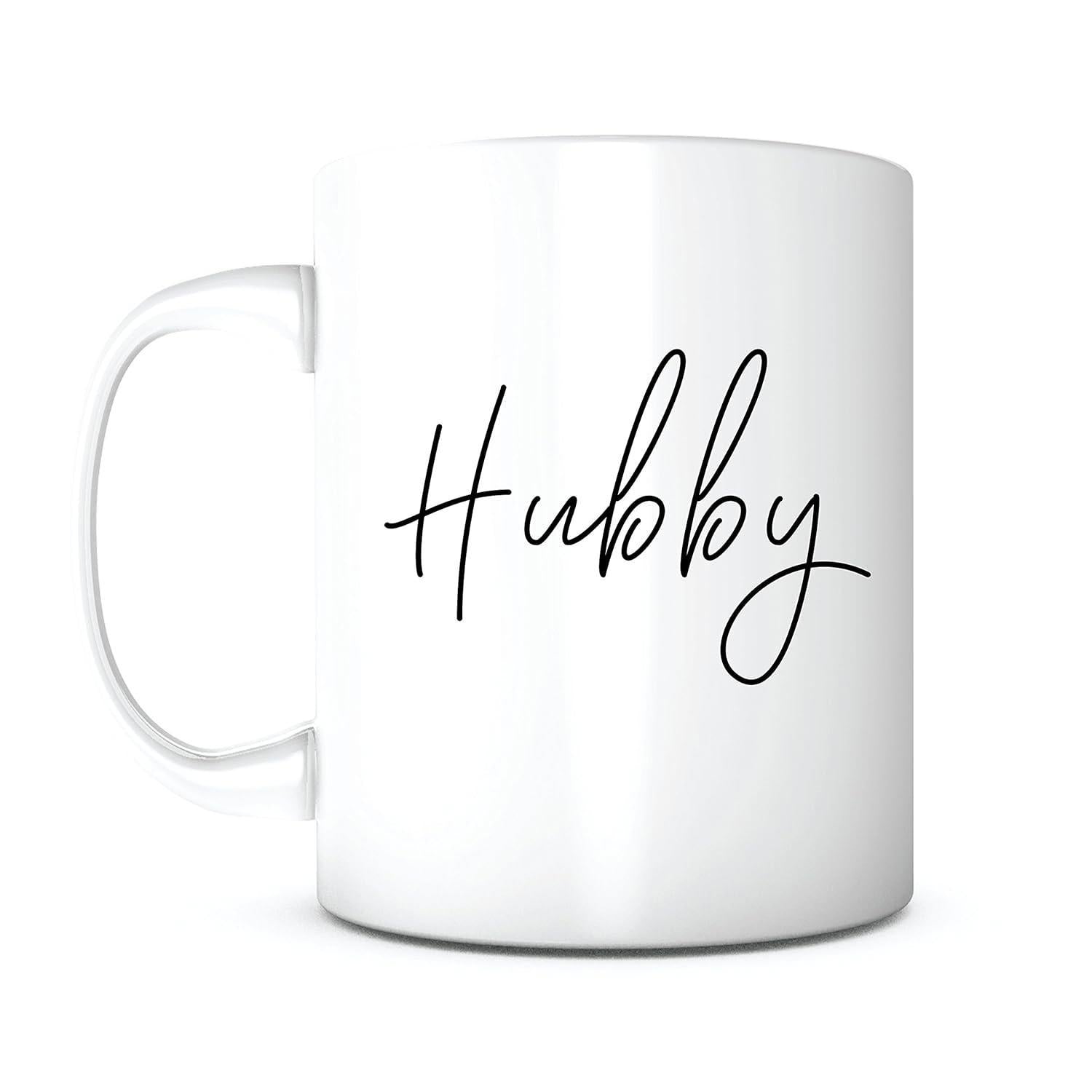Tailorly White Ceramic 11 oz Mug - Hubby Minimalist Handwritten Script Font Featured On A Clean Glossy Ceramic Mug