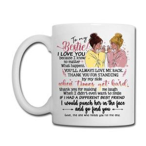 Tailorly White Ceramic 11 oz Mug - To My Bestie I Love You Two Best Friends With Stylish Buns Drinking Together Near Text Mug