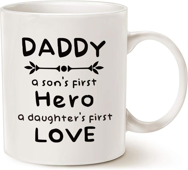 Tailorly White Ceramic 11 oz Mug - Daddy A Sons First Hero A Daughters First Love Decorative Black Arrow Elements And Sentimental Family Quote Printed On Mug