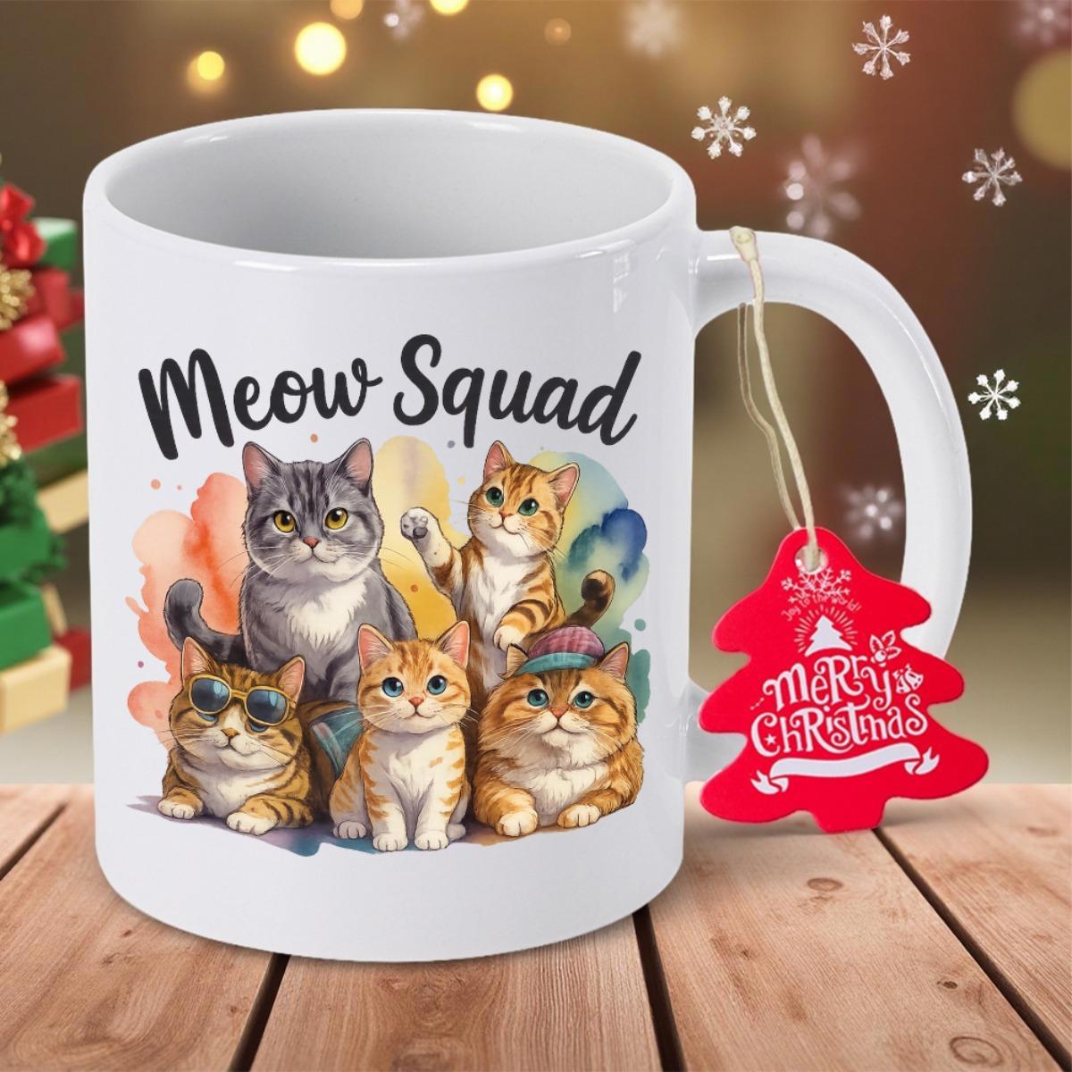 Tailorly White Ceramic 11 oz Mug - Meow Squad Charming Watercolor Feline Friends Gathered Together In A Playful Group Cats