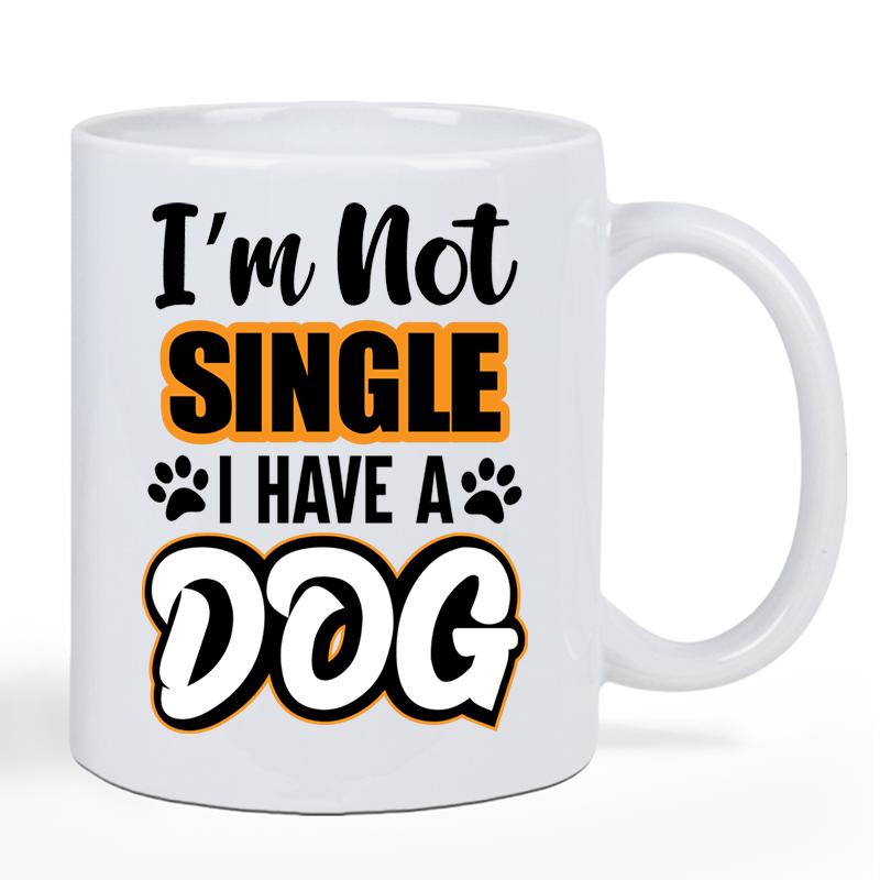 Tailorly White Ceramic 11 oz Mug - Im Not Single I Have A Dog Heartwarming Pet Quote Featuring Two Cute Little Black Animal Paw