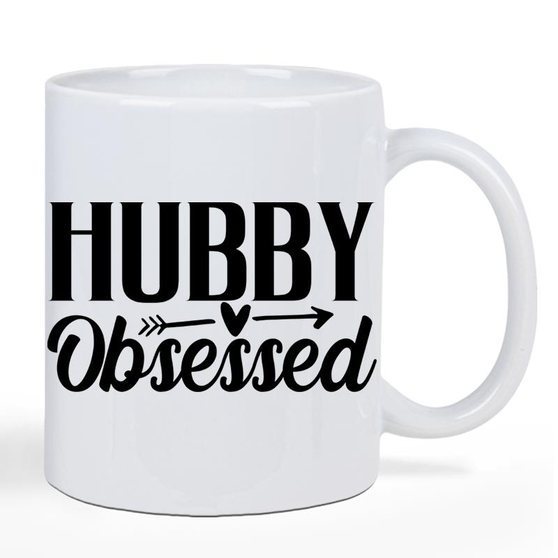 Tailorly White Ceramic 11 oz Mug - Hubby Obsessed Polished Ceramic White Surface Featuring Arrow Heart Graphic Design Mug