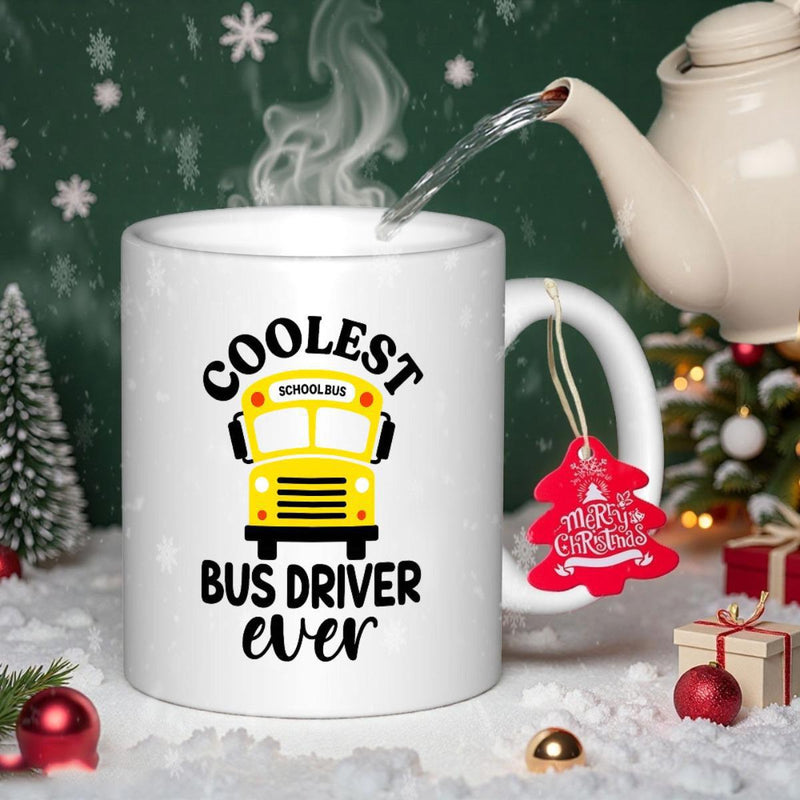 Tailorly White Ceramic 11 oz Mug - Coolest Bus Driver Ever Vibrant Yellow Classic School Bus Design For Transportation Bus