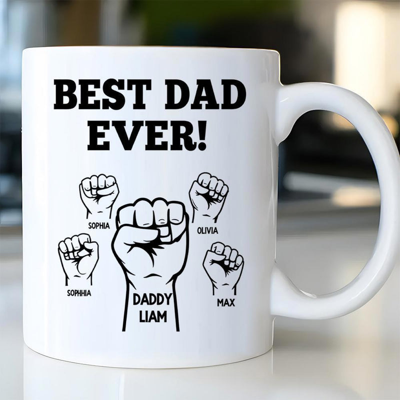 Tailorly White Ceramic 11 oz Mug - Best Dad Ever Multiple Clenched Fists Symbolic Of Strong Family Support And Unity Fist