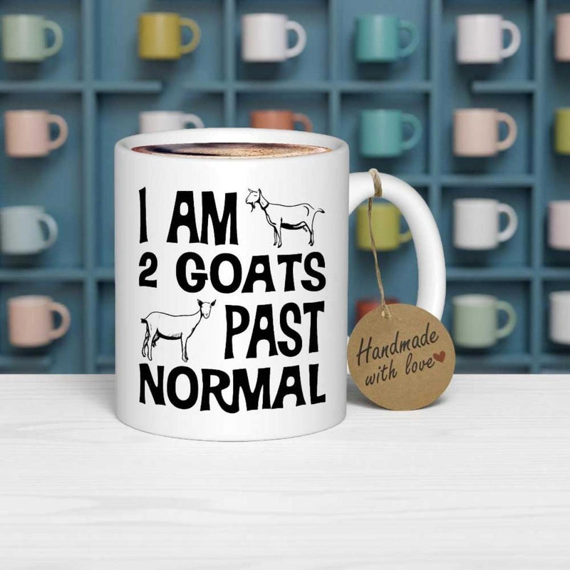 Tailorly White Ceramic 11 oz Mug - I Am 2 Goats Past Normal Minimalist Black Line Art Silhouettes Standing On White Background Goat