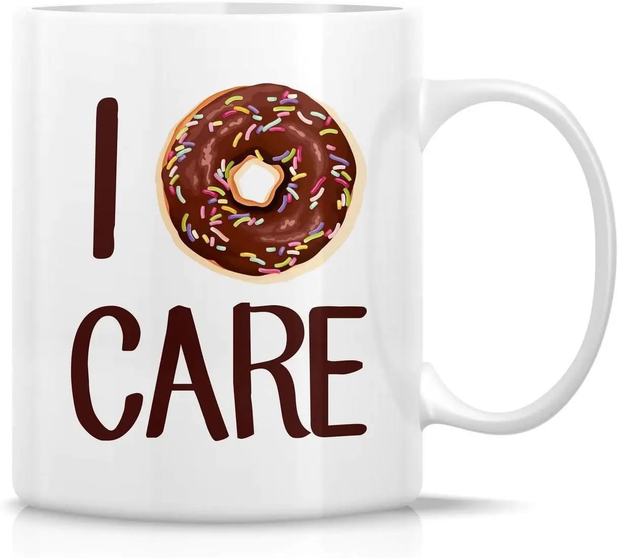 Tailorly White Ceramic 11 oz Mug - I Care Delicious Chocolate Frosted Pastry With Colorful Sprinkles And Sweet Glaze Donut