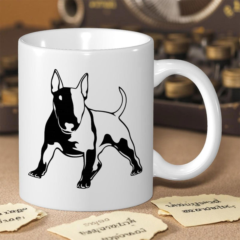 Tailorly White Ceramic 11 oz Mug - Minimalist Black And White Hand Drawn Silhouette Of A Strong Bull Terrier