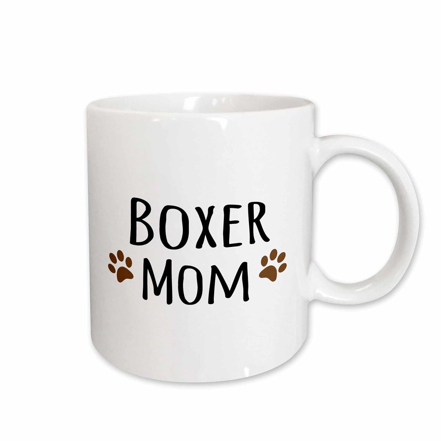 Tailorly White Ceramic 11 oz Mug - Boxer Mom Adorable Minimalist Dog Paw Prints With Elegant Script Typography Dedicated Boxer