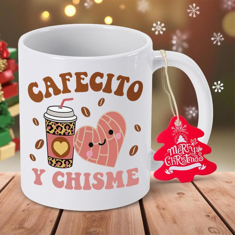 Tailorly White Ceramic 11 oz Mug - Adorable Heart Shaped Sweet Bread Among Floating Coffee Beans And Leopard Cup Concha