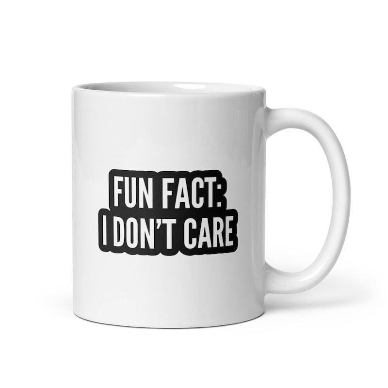 Tailorly White Ceramic 11 oz Mug - Fun Fact I Don't Care Bold Minimalist Sarcastic Text Inside Decorative Black Shape Mug