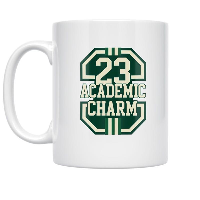 Tailorly White Ceramic 11 oz Mug - Academic Charm Classic Collegiate Green Frame With Striped Border And Bold Numbers Emblem