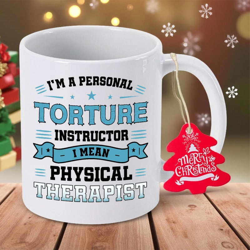 Tailorly White Ceramic 11 oz Mug - I Am A Personal Torture Instructor I Mean Physical Therapist Decorative Blue Banners Floating Between Modern Minimalist Stars