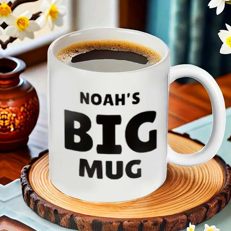 Tailorly White Ceramic 11 oz Mug - Noahs Big Mug Minimalist White Ceramic Vessel With Distinct Bold Lettering Mug