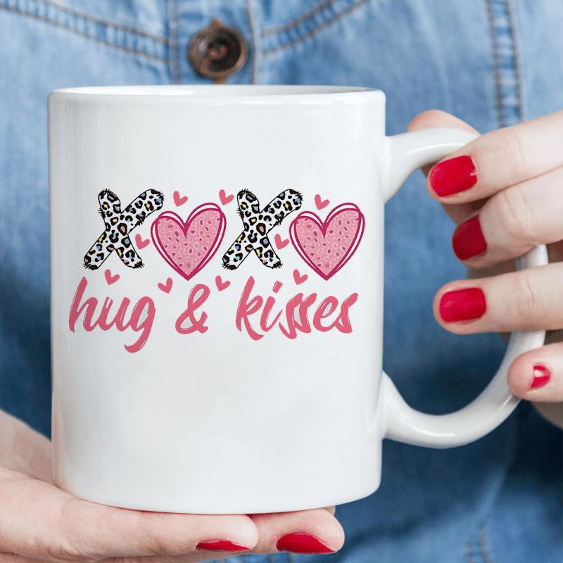 Tailorly White Ceramic 11 oz Mug - Hug Kisses Leopard Print Patterns And Pink Textures Among Romantic Floating Small Heart