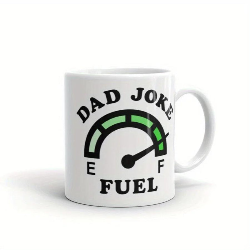 Tailorly White Ceramic 11 oz Mug - Dad Joke Fuel Minimalist Green Fuel Meter Indicating Full Tank Level With Pointer Gauge
