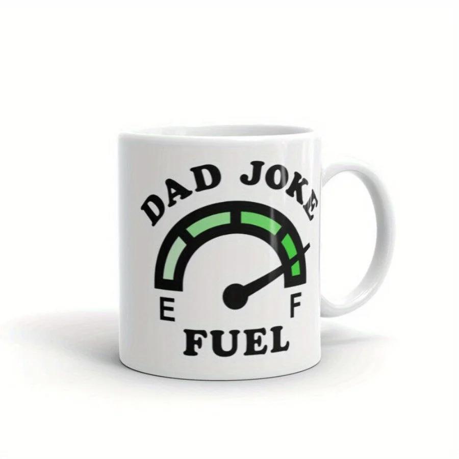 Tailorly White Ceramic 11 oz Mug - Dad Joke Fuel Minimalist Green Fuel Meter Indicating Full Tank Level With Pointer Gauge