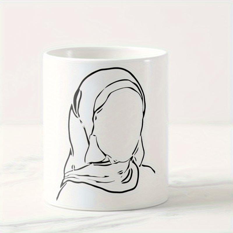 Tailorly White Ceramic 11 oz Mug - Minimalist Artistic Line Drawing Of A Faceless Woman Wearing A Hijab Portrait