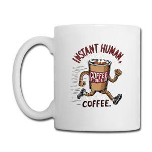 Tailorly White Ceramic 11 oz Mug - Instant Human Coffee Coffee Addiction Energetic Animated Running Coffee Cup Character With Small Muscular Arms Mug