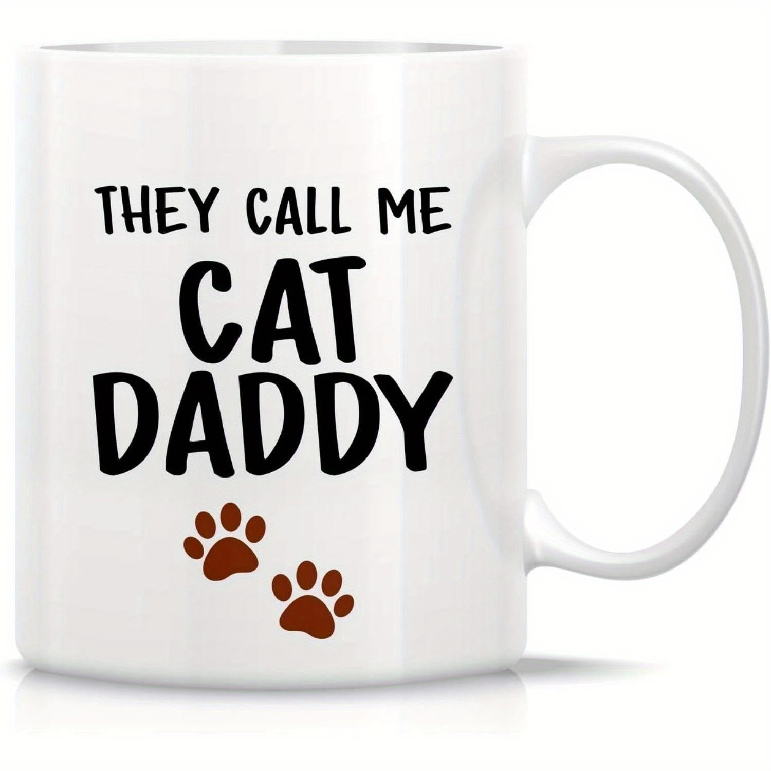 Tailorly White Ceramic 11 oz Mug - They Call Me Cat Daddy Minimalist Small Brown Animal Paw Prints Walking On Bright White Ceramic Paws