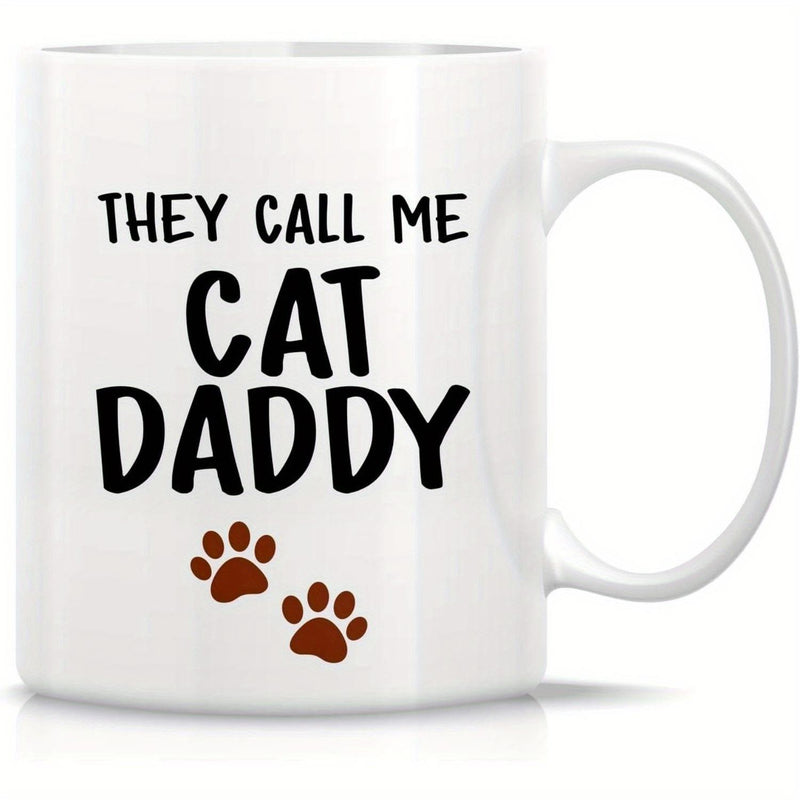 Tailorly White Ceramic 11 oz Mug - They Call Me Cat Daddy Minimalist Small Brown Animal Paw Prints Walking On Bright White Ceramic Paws