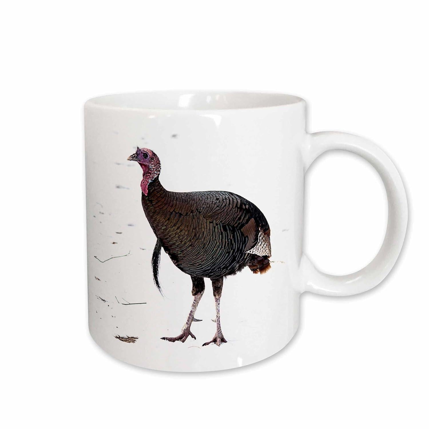Tailorly White Ceramic 11 oz Mug - Realistic Wild Animal Standing Still On White Background With Detailed Feathers Turkey