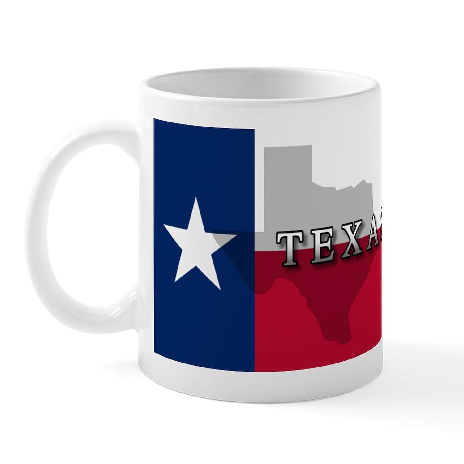 Tailorly White Ceramic 11 oz Mug - Texas Iconic Lone Star State Map Silhouette Over Texas Flag Design Mug