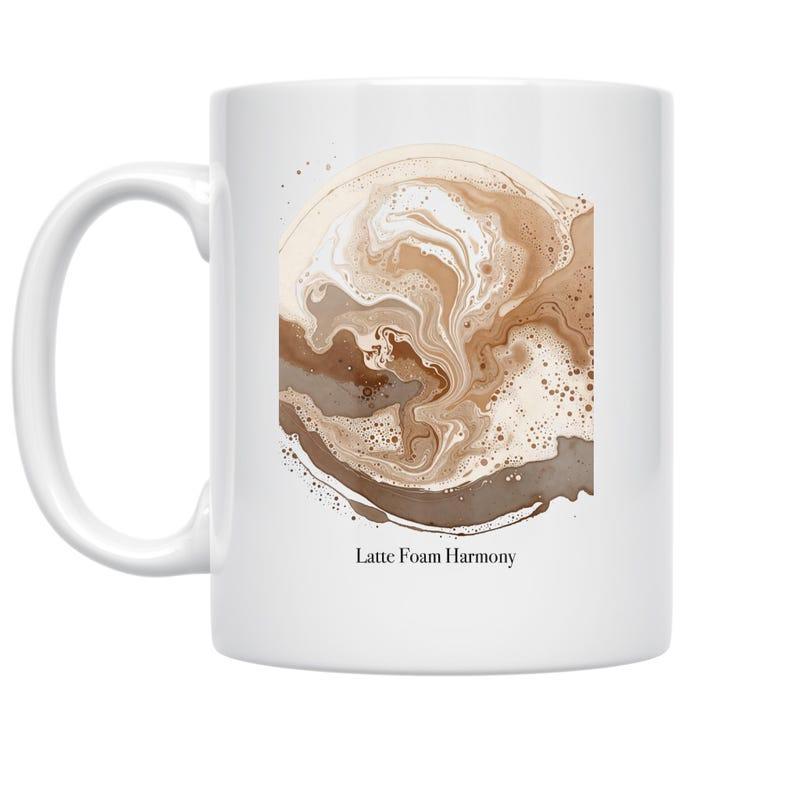 Tailorly White Ceramic 11 oz Mug - Latte Foam Harmony Swirling Brown And Cream Marbled Patterns Within A Coffee Swirl