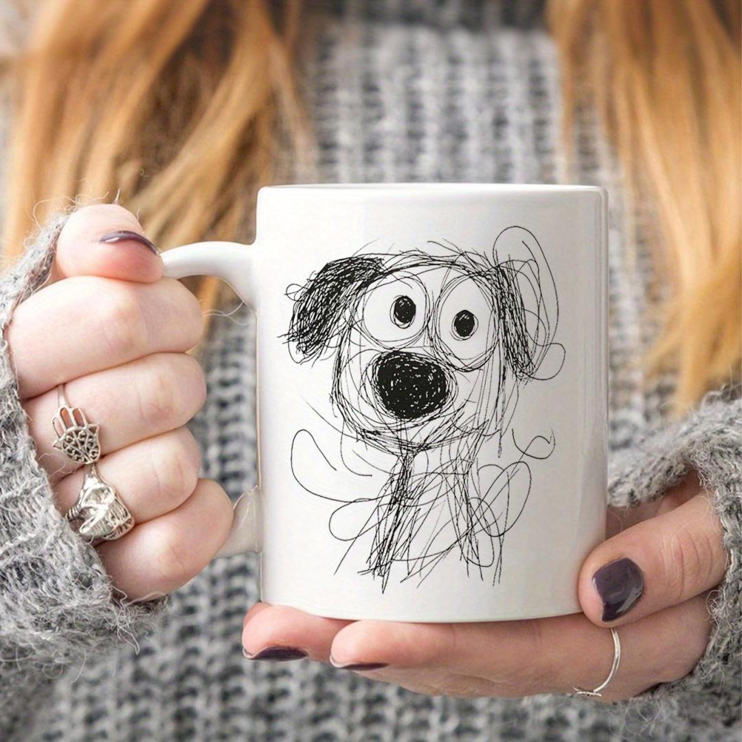 Tailorly White Ceramic 11 oz Mug - Messy Scribble Line Sketch Art Of A Cute Playful Puppy Dog