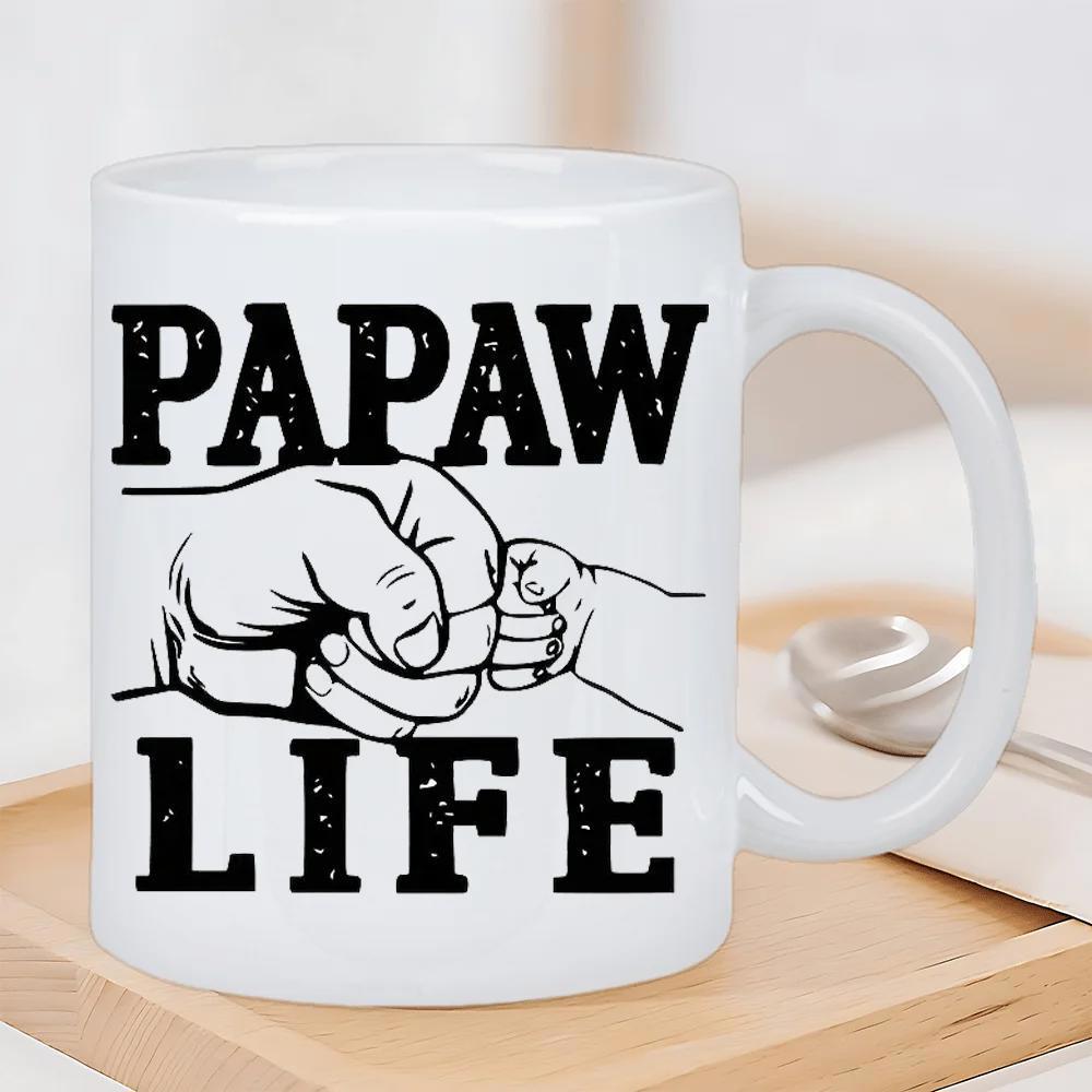 Tailorly White Ceramic 11 oz Mug - Papaw Life Silhouetted Adult And Infant Hands Touching In A Gentle Fist