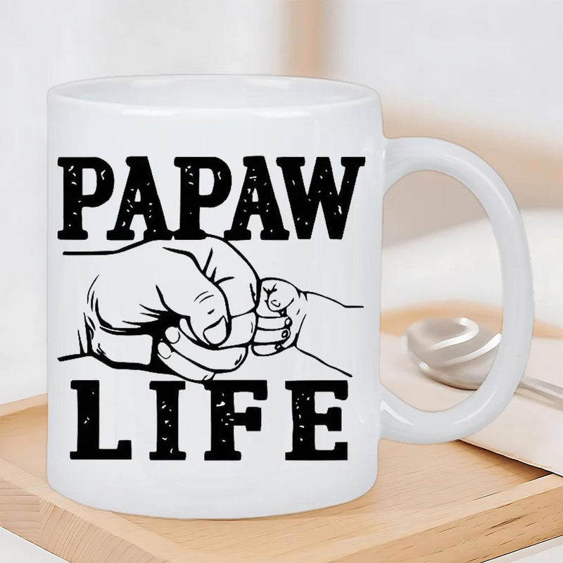 Tailorly White Ceramic 11 oz Mug - Papaw Life Silhouetted Adult And Infant Hands Touching In A Gentle Fist