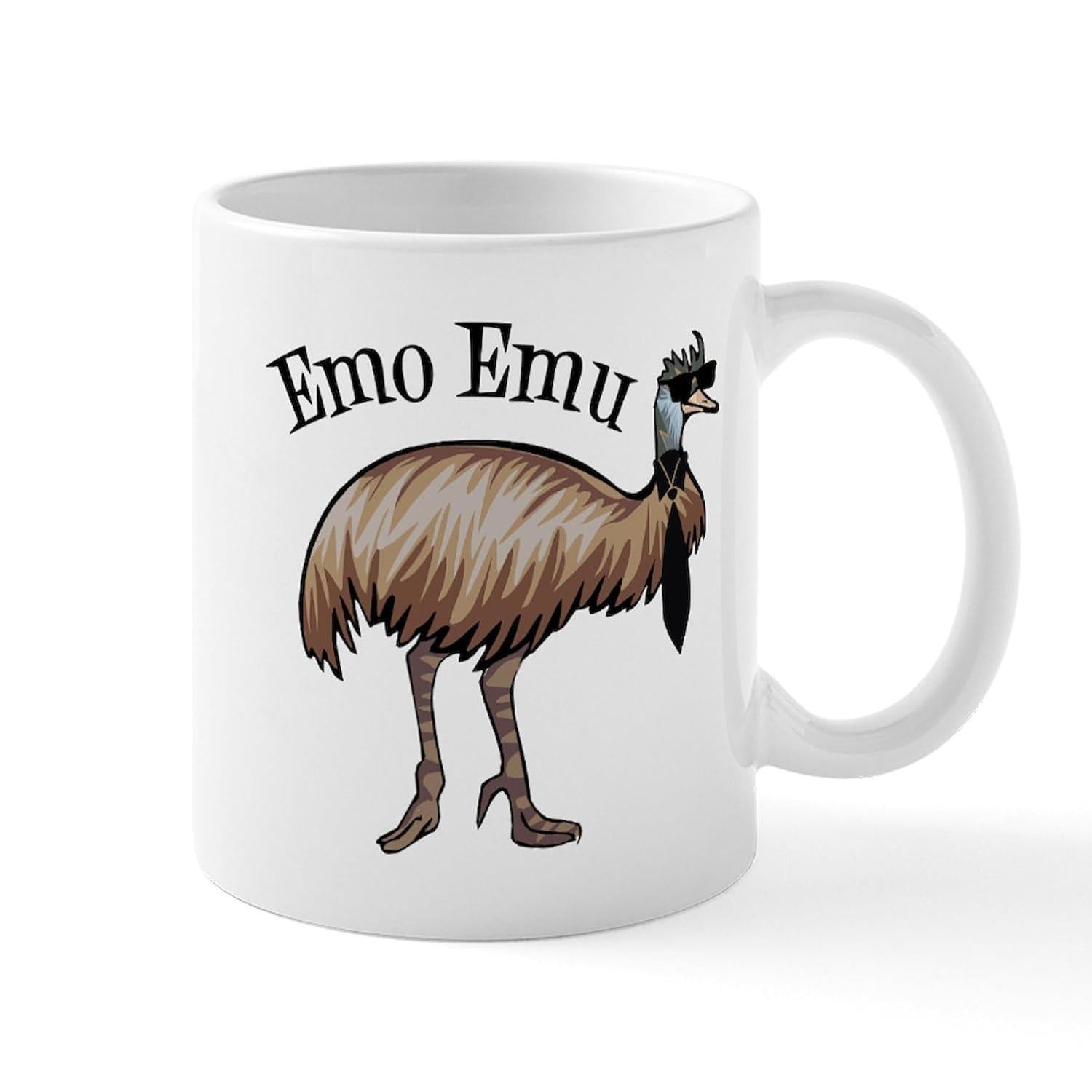 Tailorly White Ceramic 11 oz Mug - Emo Emu Stylish Bird Wearing Black Sunglasses And High Heels Emu