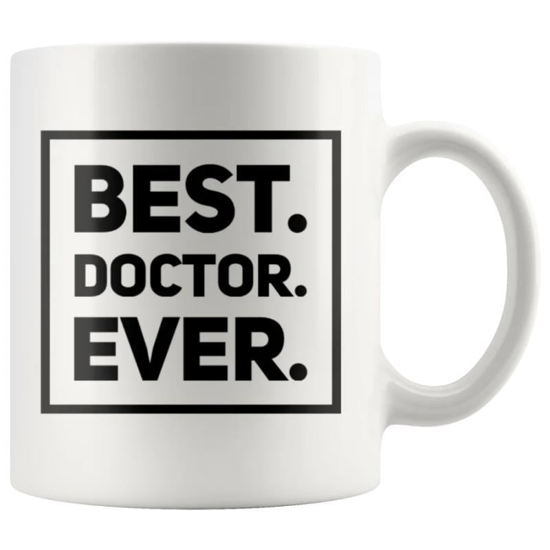 Tailorly White Ceramic 11 oz Mug - Best Doctor Ever Solid Black Square Frame Surrounding Bold Block Text On Mug