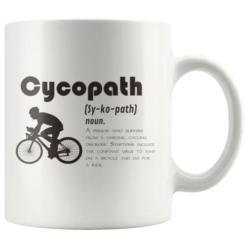 Tailorly White Ceramic 11 oz Mug - Cycopath Sy Ko Path Noun Minimalist Black Silhouette Of An Athlete Pedaling Fast On Road Cyclist