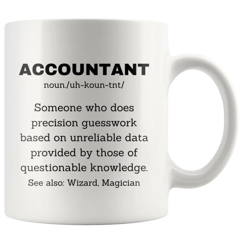 Tailorly White Ceramic 11 oz Mug - Accountant Wizard Magician Minimalist Black Lettering Arranged Like A Dictionary Entry Humorous Office Typography