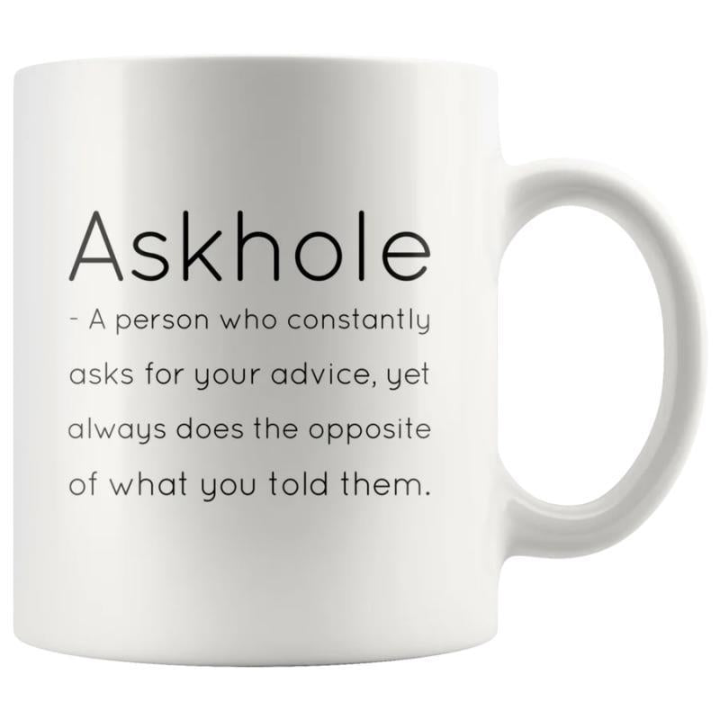 Tailorly White Ceramic 11 oz Mug - Askhole Minimalist Clean Displaying Black Dictionary Style Text Mug