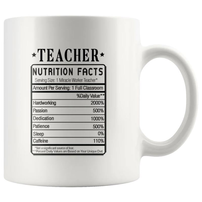 Tailorly White Ceramic 11 oz Mug - Teacher Nutrition Facts Minimalist Black Label With Nutritional Table Format On Clean White Background Mug