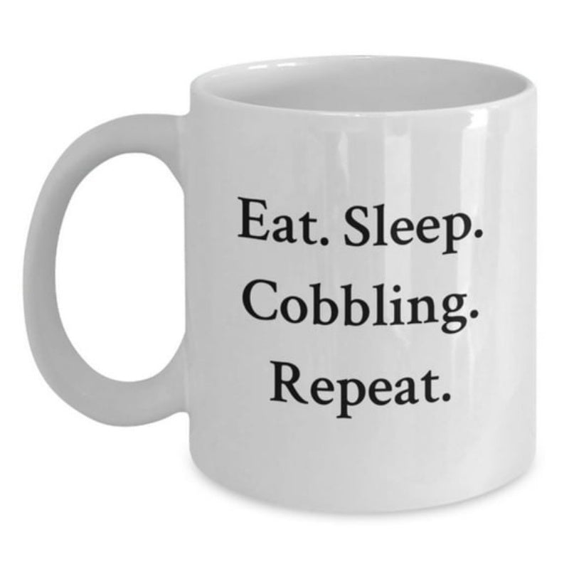 Tailorly White Ceramic 11 oz Mug - Eat Sleep Cobbling Repeat Minimalist Bold Black Typography Centered On A Clean Background Mug