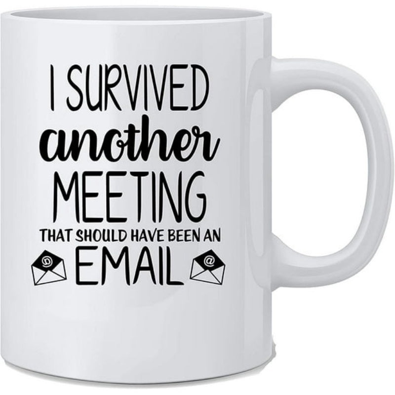 Tailorly White Ceramic 11 oz Mug - I Survived Another Meeting That Should Have Been An Email Minimalistic White Ceramic Coffee With Small Envelopes Printed On Mug