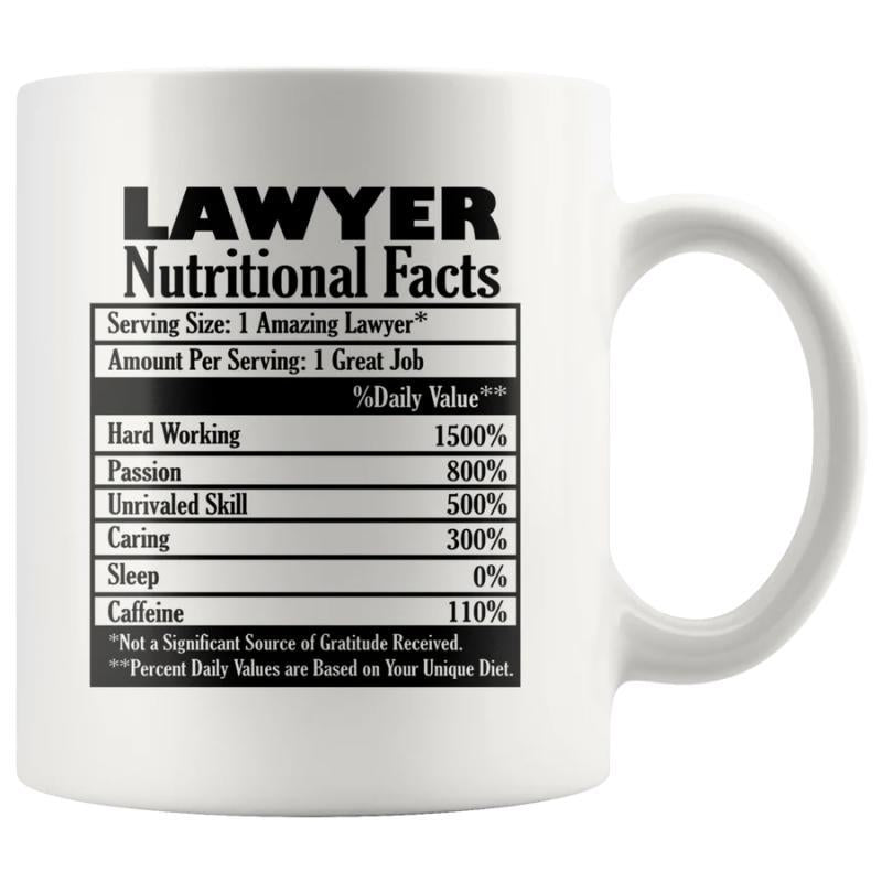 Tailorly White Ceramic 11 oz Mug - Lawyer Nutritional Facts Classic Black And White Nutrition Label Style Typography Print On