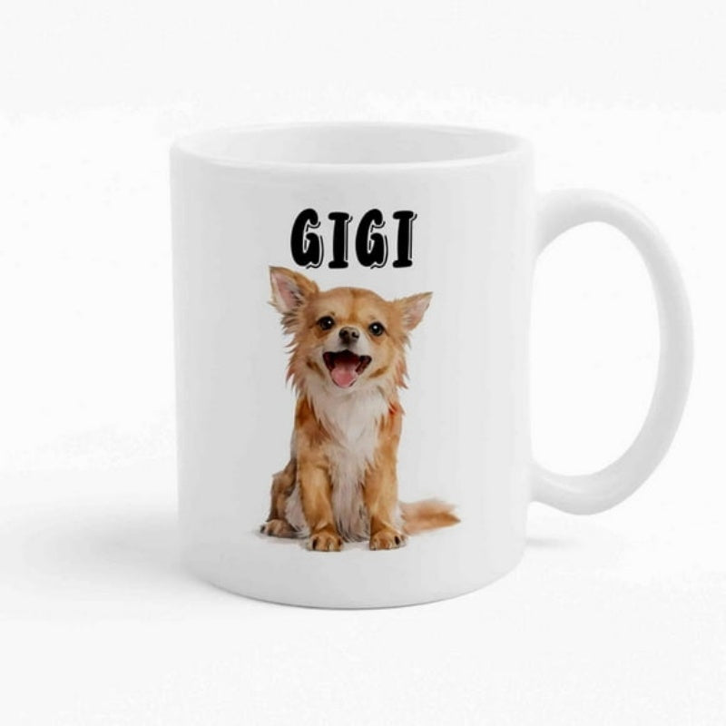 Tailorly White Ceramic 11 oz Mug - Gigi Adorable Long Haired Small Brown Dog Sitting Calmly With Happy Expression Dog
