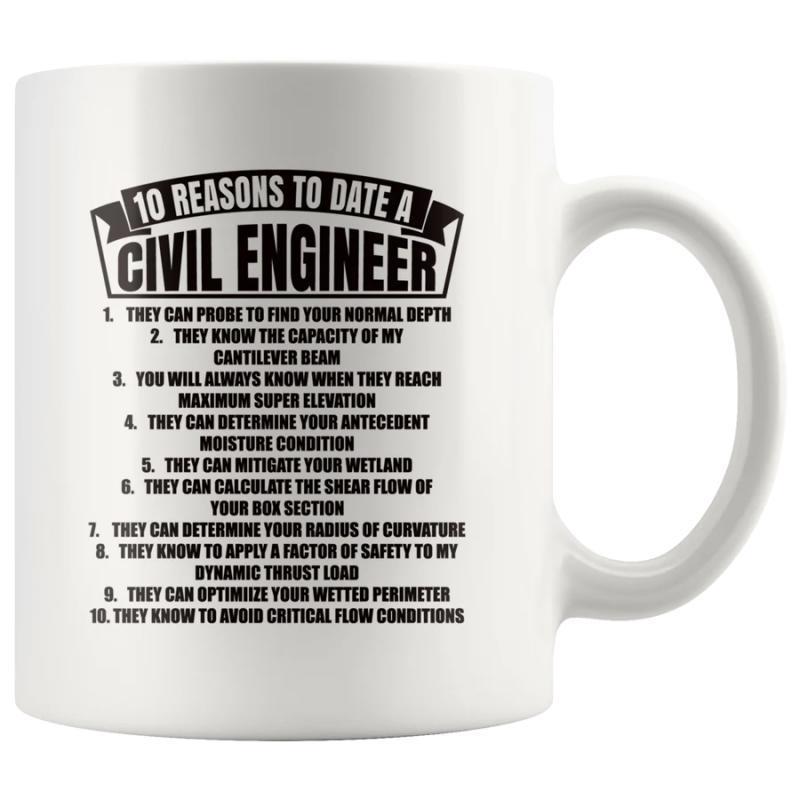 Tailorly White Ceramic 11 oz Mug - 10 Reasons To Date A Civil Engineer Professional Numbered List Featuring A Bold Banner With Clean Minimalist Lines Mug