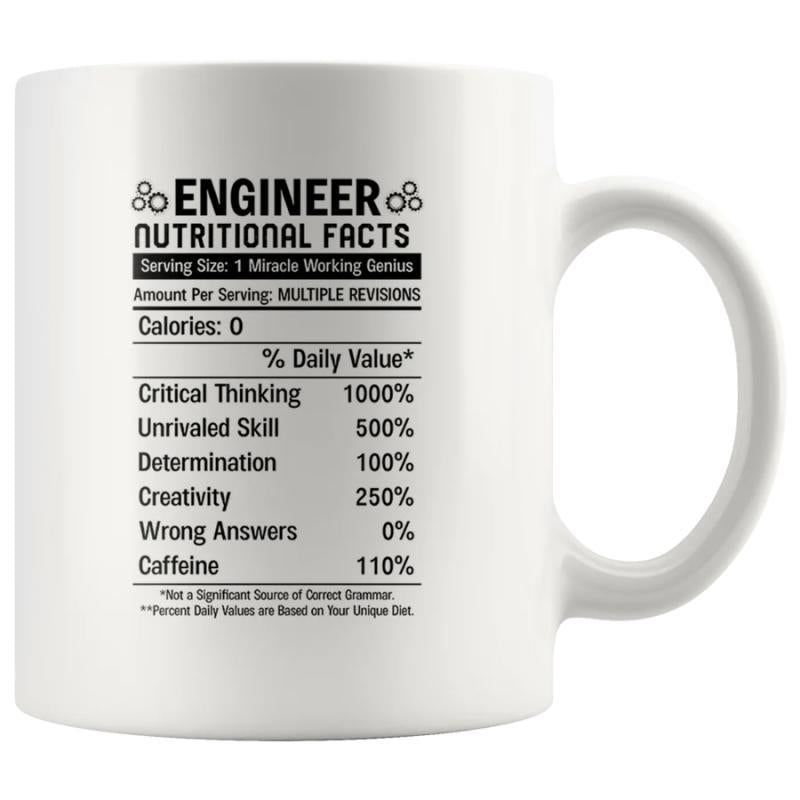 Tailorly White Ceramic 11 oz Mug - Engineer Nutritional Facts Professional White Ceramic Kitchenware Featuring Parody Label Chart Mug